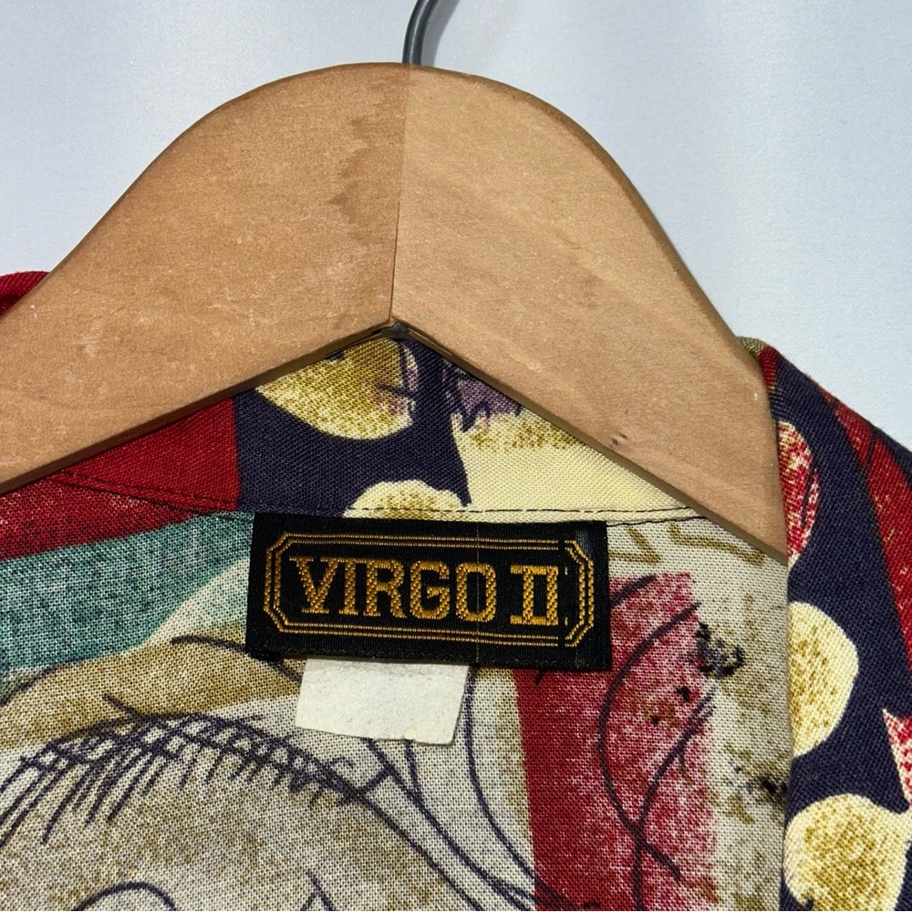 VINTAGE 90s Virgo II Multicolor Artwork Faces Collar Crop Tied Hem Top - Picture 8 of 9
